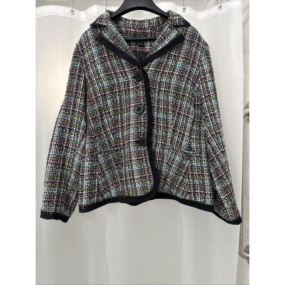 Sunny Taylor Tweed Peacoat Blazer Jacket Plus Size 16W Pink Plaid Work Wear Chic
